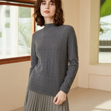 Womens Mock Neck Cashmere Sweater Cut - out 100% Cashmere Pullover Gray XS