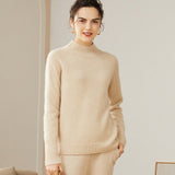 Womens Mock Neck Cashmere Sweater Ribbed Trim Cashmere Pullover Beige XS