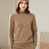 Womens Mock Neck Cashmere Sweater Long Sleeve Cashmere Pullover Tops Taupe XS