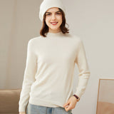Womens Mock Neck Cashmere Sweater Long Sleeve Cashmere Pullover Tops Ivory XS