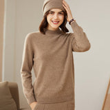 Womens Mock Neck Cashmere Sweater Long Sleeve Cashmere Pullover Tops Taupe XS
