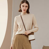 Womens Mock Neck Cashmere Sweater Knitted Cashmere Pullover Beige XS