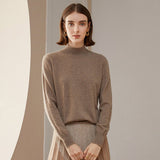 Womens Mock Neck Cashmere Sweater Knitted Cashmere Pullover Taupe XS