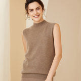 Womens Sleeveless Cashmere Mock Neck Sweater Soft Knit Tank Tops Taupe XS