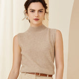 Womens Sleeveless Cashmere Mock Neck Sweater Soft Knit Tank Tops Beige XS