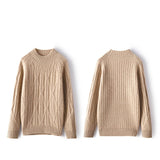 Womens Crew Neck Textured Cable Knit Long Sleeve Cashmere Sweater Beige XS