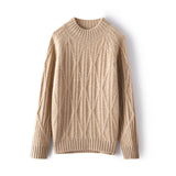 Womens Crew Neck Textured Cable Knit Long Sleeve Cashmere Sweater Beige XS