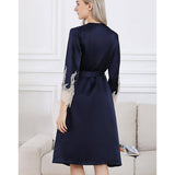 Women's Nightgown And Robe Set Sexy Silk Lace Sleepwear Navy Blue XS