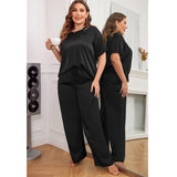 Women's Plus Size Silk Sleepwear Short Sleeve Silk Pajamas Black 1X