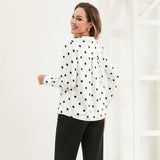 Womens Polka Dots Silk Blouse Silk Button Down Shirt Silk Blouses White XS