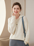 Women Polo Neck Cashmere Sweaters Long Sleeve Cashmere Blouse Pullover Ivory XS