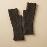 Women Fingerless Cashmere Half Finger Gloves Ribbed Knit Mittens Coffee M