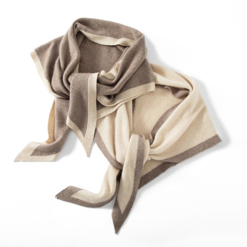 Pure Cashmere Colorblock Shawl With Elegant Contrast Edging Taupe XL