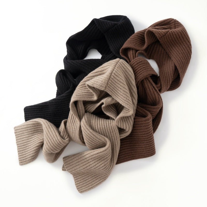 Womens Cashmere Balaclava Ribbed Knit Cashmere Hooded Scarf Taupe M