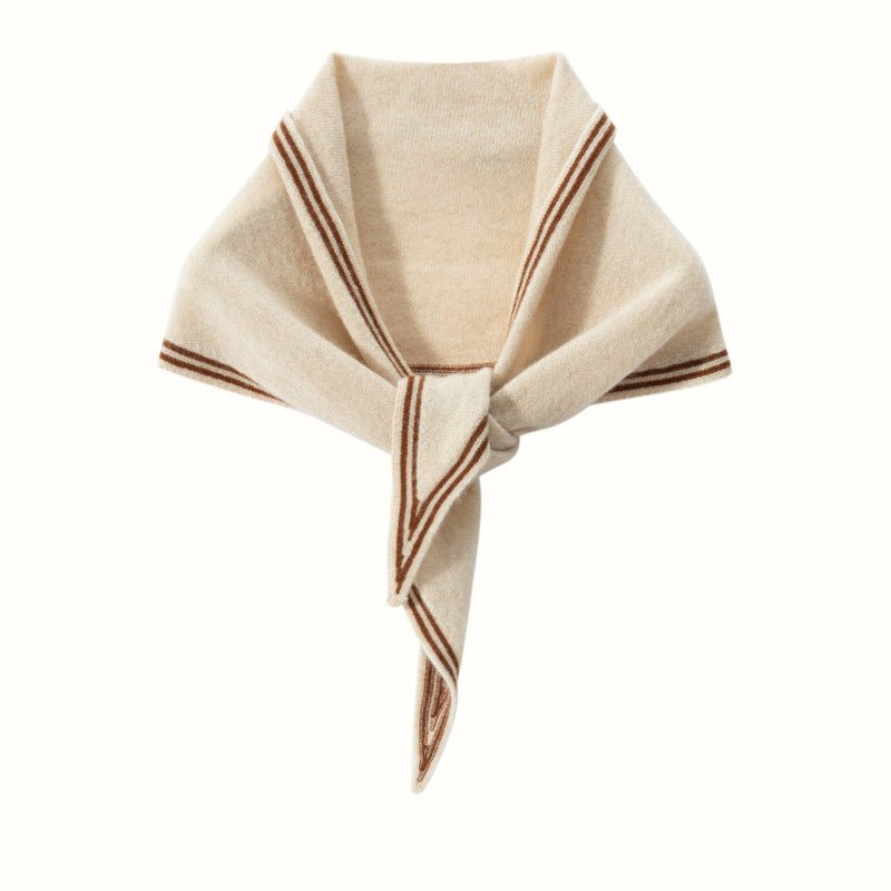 Inspired Trimmed Cashmere Bandana Striped Cashmere Triangle Scarf Beige M