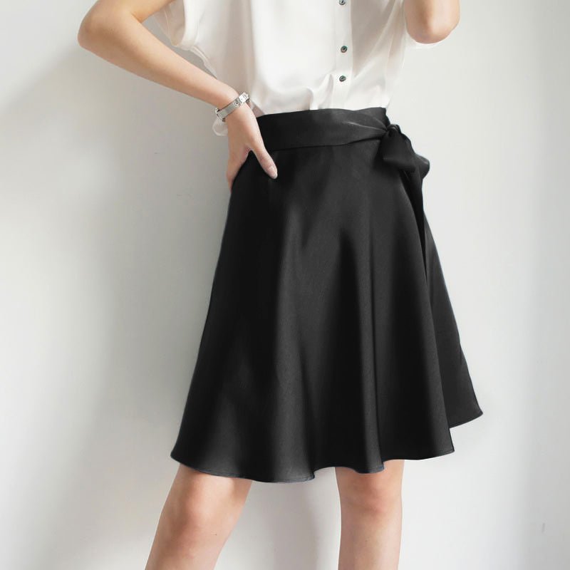 Womens Pure Silk Mini Skirt Tie Summer Guest Party Silk Dresses Black XS