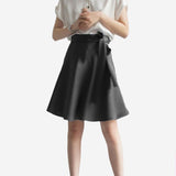 Womens Pure Silk Mini Skirt Tie Summer Guest Party Silk Dresses Black XS