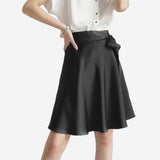 Womens Pure Silk Mini Skirt Tie Summer Guest Party Silk Dresses Black XS