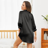 Womens Pure Silk Nightshirt Mulberry Boyfriend Silk Sleepshirt Black XS