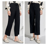 Womens Pure Silk Pants Cropped Casual Work Silk Trousers Black XS