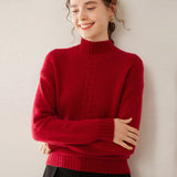 Womens Ribbed Mock Neck Cashmere Sweater Cable Knit Cashmere Pullover Claret XS