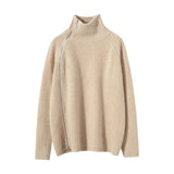 Womens Sideling Zip - up Cashmere Sweater Turtleneck Cashmere Pullover Beige XS