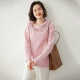Womens Sideling Zip - up Cashmere Sweater Turtleneck Cashmere Pullover Pink XS