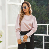 Women's Silk Blouse Work Round Neck Dressy Silk Shirts Rosy Pink XS