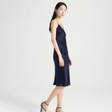 Womens Silk Skirt High Waist Bias Cut Silk Midi Skirt Guest Party Dresses Navy Blue XS