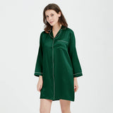 Womens Silk Nightshirt 100% Boyfriend Pure Silk Sleepwear Green XS
