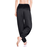 Womens Silk Pajama Pants Wide Leg loose Casual Silk Pants Black XS