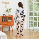 Women's Silk Pajamas Set Floral Print Button - Up Silk Sleepwear White XS