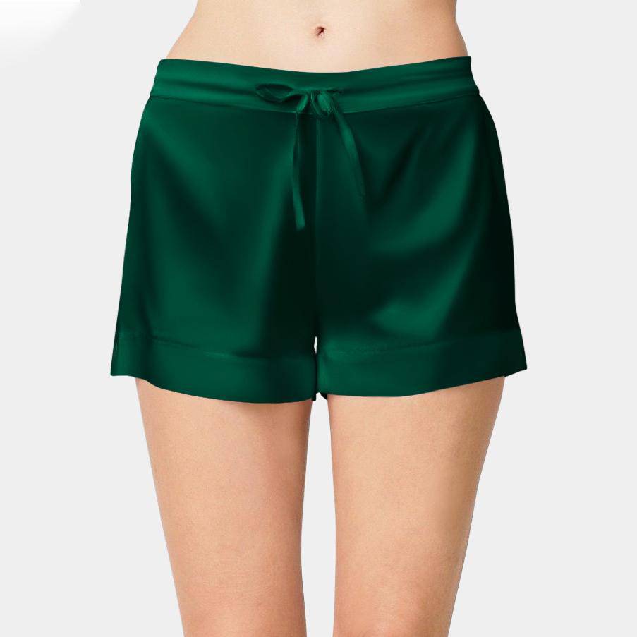 Womens Silk Pajamas Shorts 100% Pure Drawstring Silk Shorts Green XS