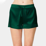 Womens Silk Pajamas Shorts 100% Pure Drawstring Silk Shorts Green XS