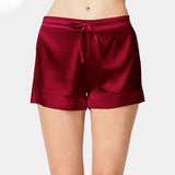 Womens Silk Pajamas Shorts 100% Pure Drawstring Silk Shorts Claret XS