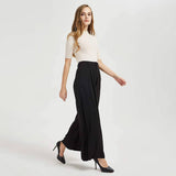 Womens Silk Pants High Waist Loose Silk Trousers With Pockets Black XS