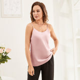 Womens Silk Tank Top Spaghetti Straps Crew Neck Silk Tops Rosy Pink XS