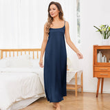 Women's Sleeveless Scoop Neck 100% Pure Silk Nightdress Navy Blue XS