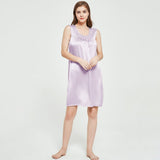 Womens Sleeveless Silk Nightgown Pleated Front Silk Night Gowns Lavender XS