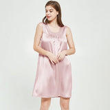 Womens Sleeveless Silk Nightgown Pleated Front Silk Night Gowns Rosy Pink XS