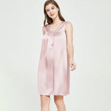 Womens Sleeveless Silk Nightgown Pleated Front Silk Night Gowns Rosy Pink XS