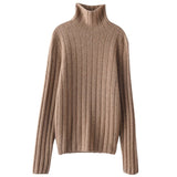Womens Ribbed Knit Cashmere Sweater Pile Collar Cashmere Pullover Taupe XS