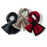 Cashmere Color - Blocked Tie Scarf Crossed Scarf Double Layer Trimming Claret M