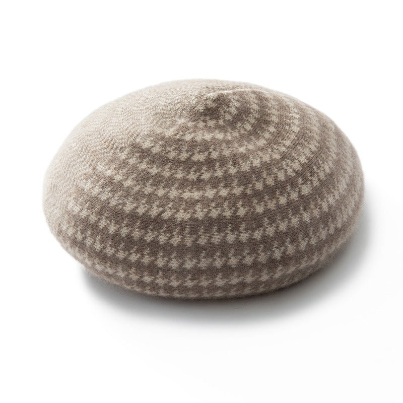 Pure Pure Cashmere Houndstooth Beret Checkered Cashmere Painter Hat Taupe M