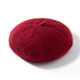 Womens Chic Pure Cashmere Cable Knit Beret Cashmere Painter Hat Claret M