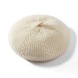 Womens Chic Pure Cashmere Cable Knit Beret Cashmere Painter Hat Beige M