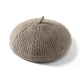 Womens Chic Pure Cashmere Cable Knit Beret Cashmere Painter Hat Taupe M