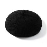Womens Chic Pure Cashmere Cable Knit Beret Cashmere Painter Hat Black M