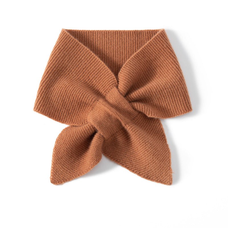 Cashmere Bow - Tie Knit Scarf Women Pull Through Cashmere Neck Warmer Camel M