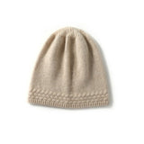 Womens Braided Cashmere Beanie Cashmere Cable Knit Hat Ribbing Edge Beige M